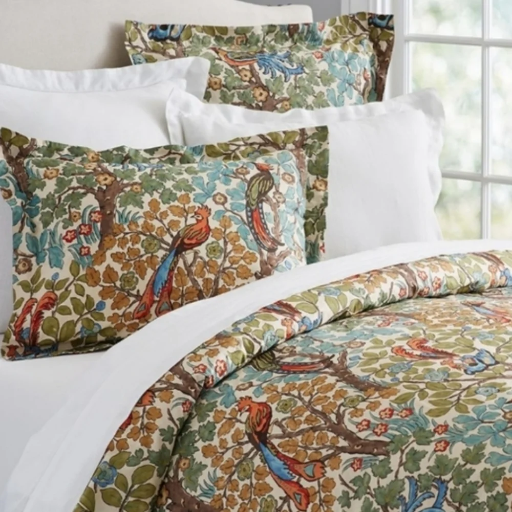 Pottery Barn Mayle Pillow Shams Birds Botanical Floral Set Of 2